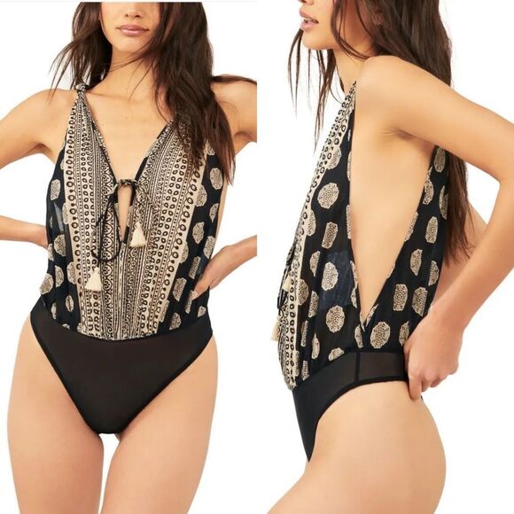 NWT Free People Intimately Soul Of The Sun Bodysuit Boho Black Combo Size S - Picture 1 of 13